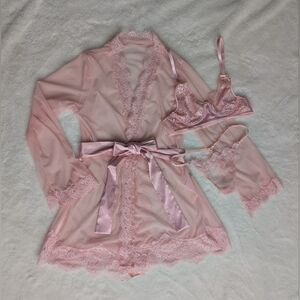 Blush Lace Trim Robe Set